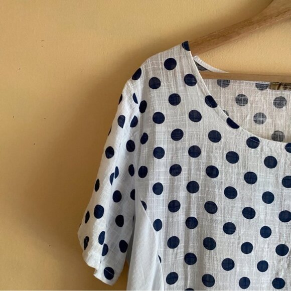 Beyond Capri Midi Dress Woman One Size White Blue Polka Dot 100% Cotton Artsy - Picture 4 of 12